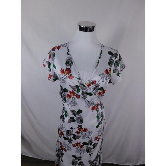 jenn & jo Dress Womens Small White Floral Wrap V-Neck Short Sleeve Tie Waist - Picture 2 of 11